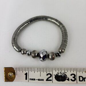 Vintage Silver Tone Reticulated Tube W/Multifaceted Beads Bracelet